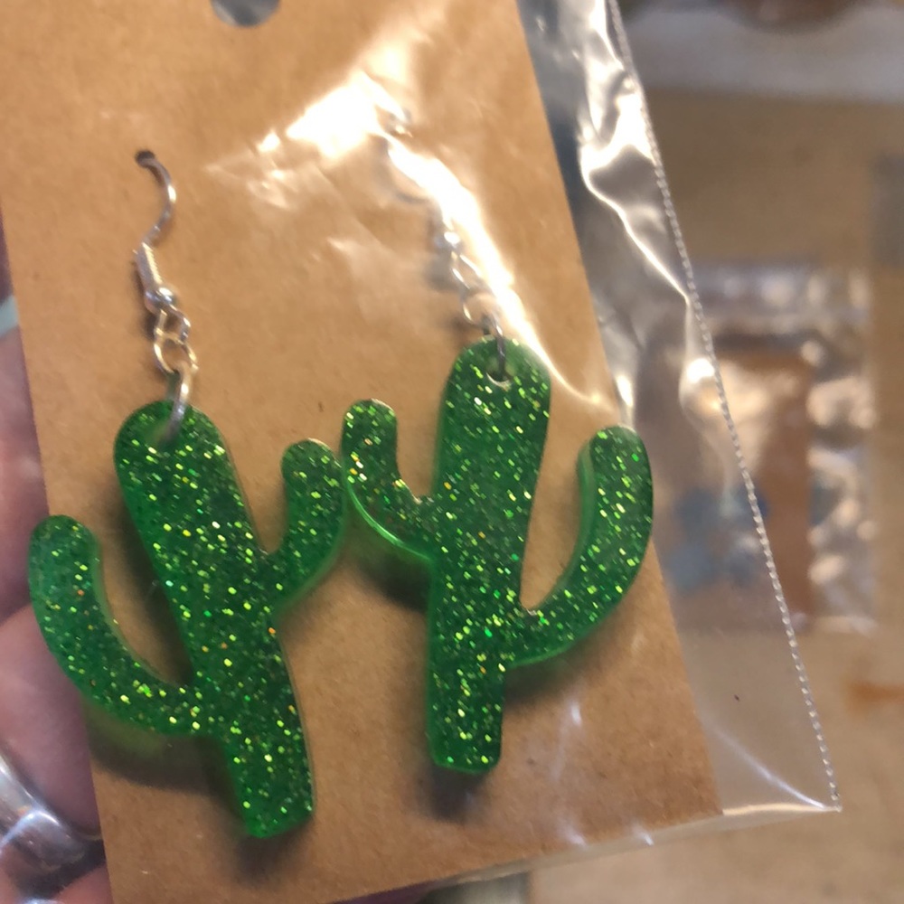 Glitter cactus dangles